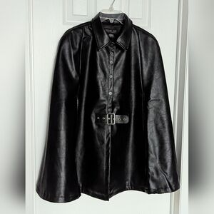 NWOT Rachel Zoe Chic Women's (One Size) Black Faux-Leather Cape Jacket Coat